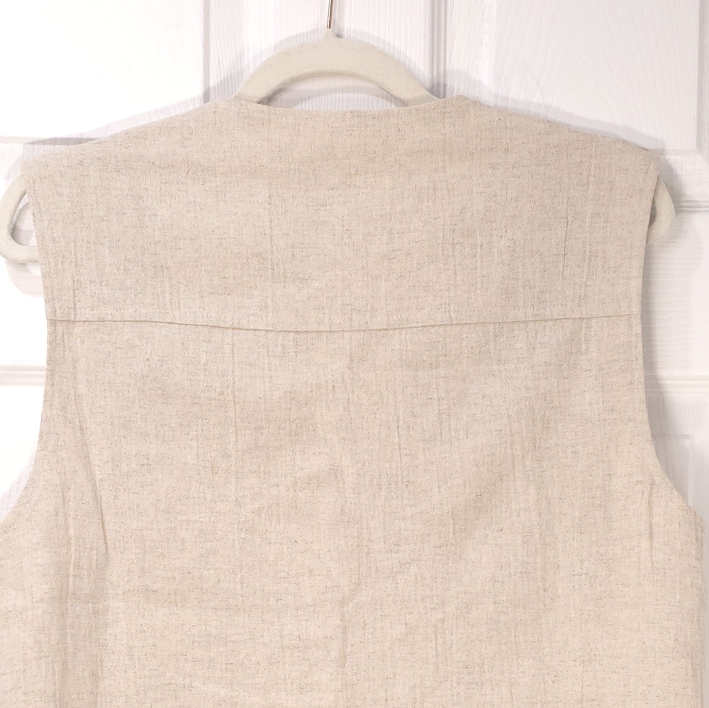 Vintage Beige Embroidered Vest Linen Blend US10 - Picture 7 of 8